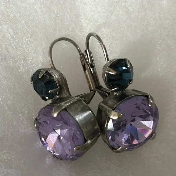 Sorrelli Lilac Pastel Blue and Violet Crystal Leverback Earrings - Picture 4 of 9